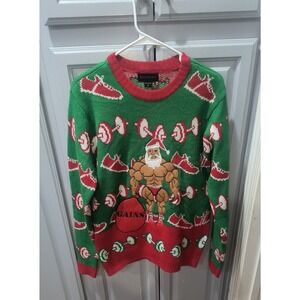 Blizzard Bay Muscle Santa Gains Ugly Unisex Christmas Sweater Green Red Small